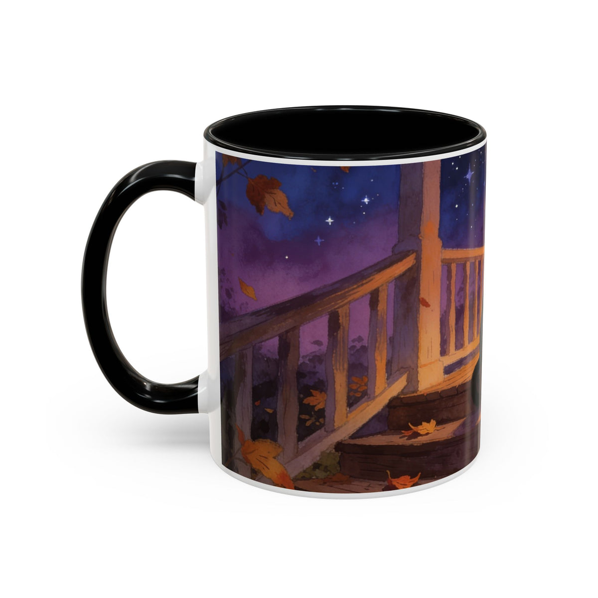 Light of the Porch — Halloween Black Cat & Jack-o'-Lantern Accent Mug, 11 or 15 oz