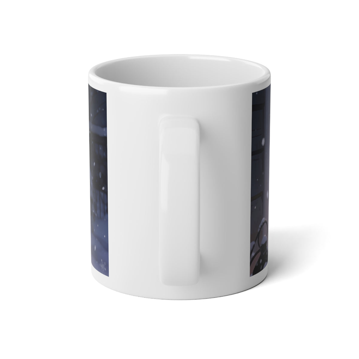 Snowy Doorstep Watch 20oz Jumbo Mug — Christmas Guardian Cat in the Snow
