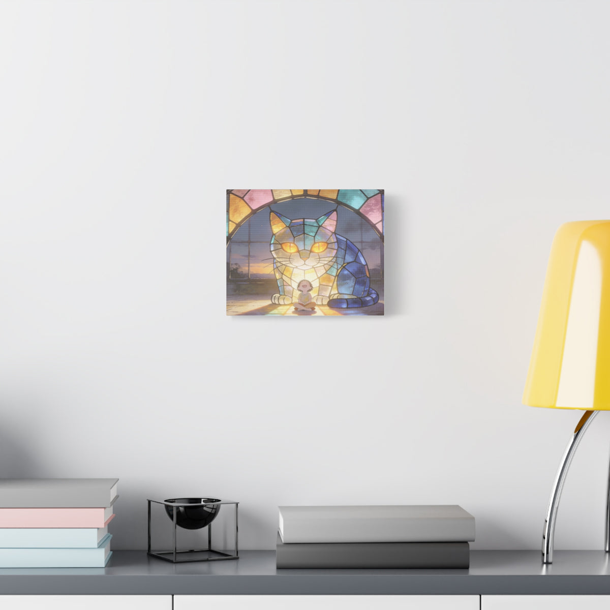 Sunset Sentinel — Stained Glass Cat Sunset Canvas Wall Art