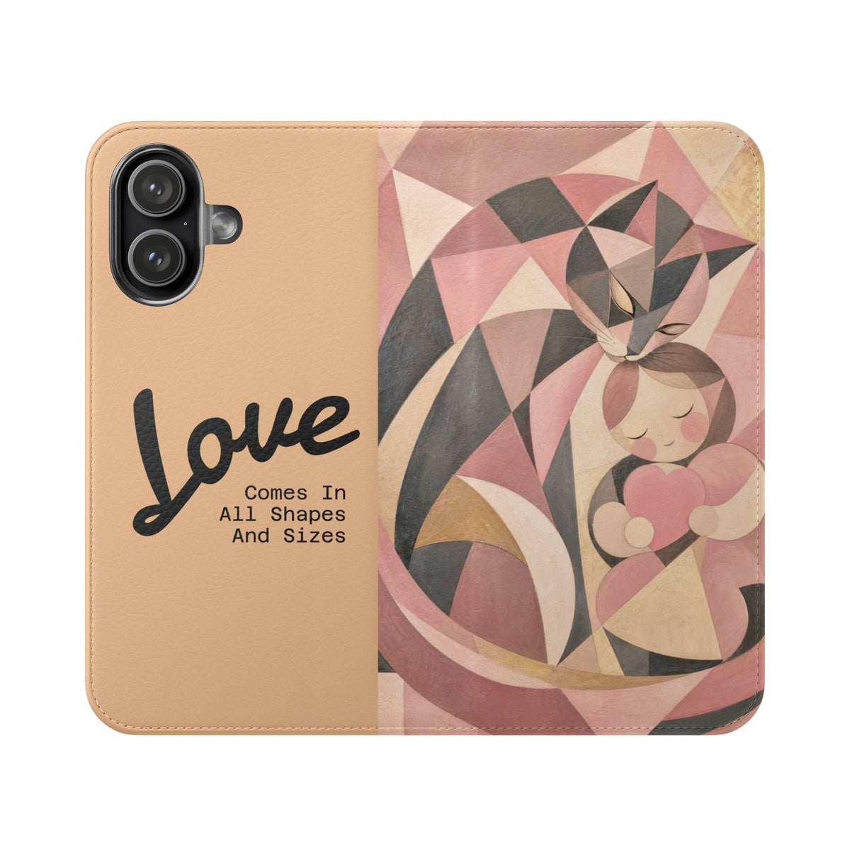 Love Keeps Watch — Geometric Cat & Child Flip Phone Case