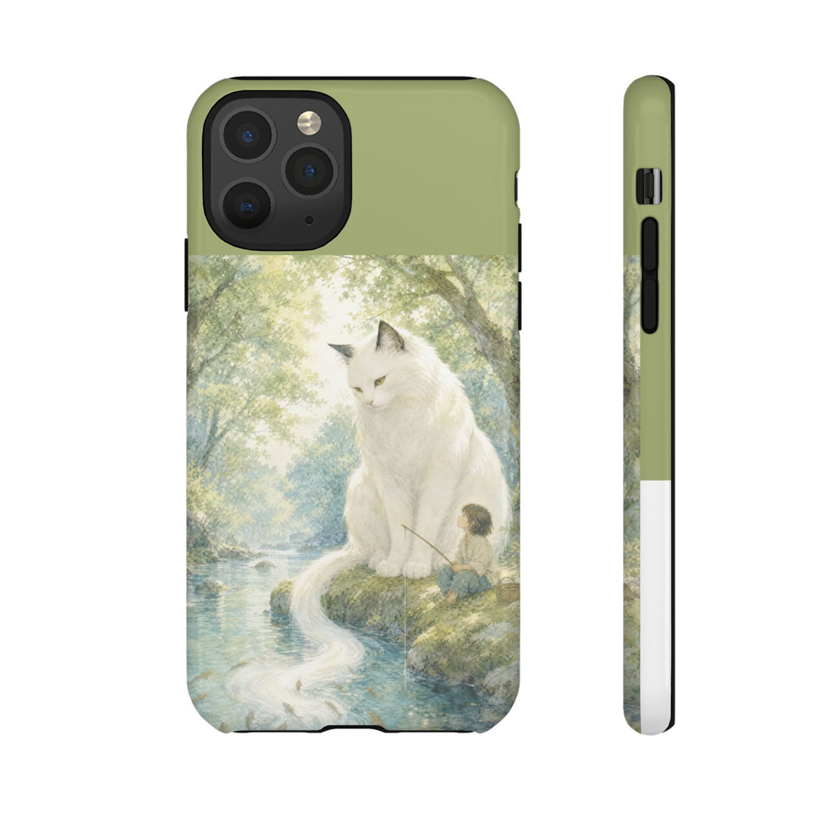 By the Stream, She Watches — Guardian Cat & Child iPhone Case