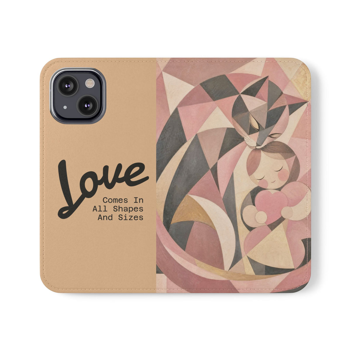 Love Keeps Watch — Geometric Cat & Child Flip Phone Case