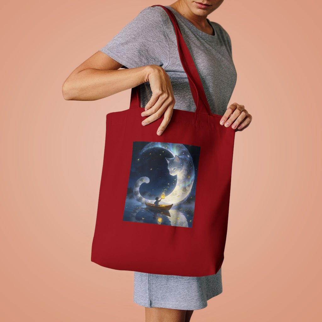 The Moon Keeps Watch — Moon Guardian Cat Cotton Tote Bag