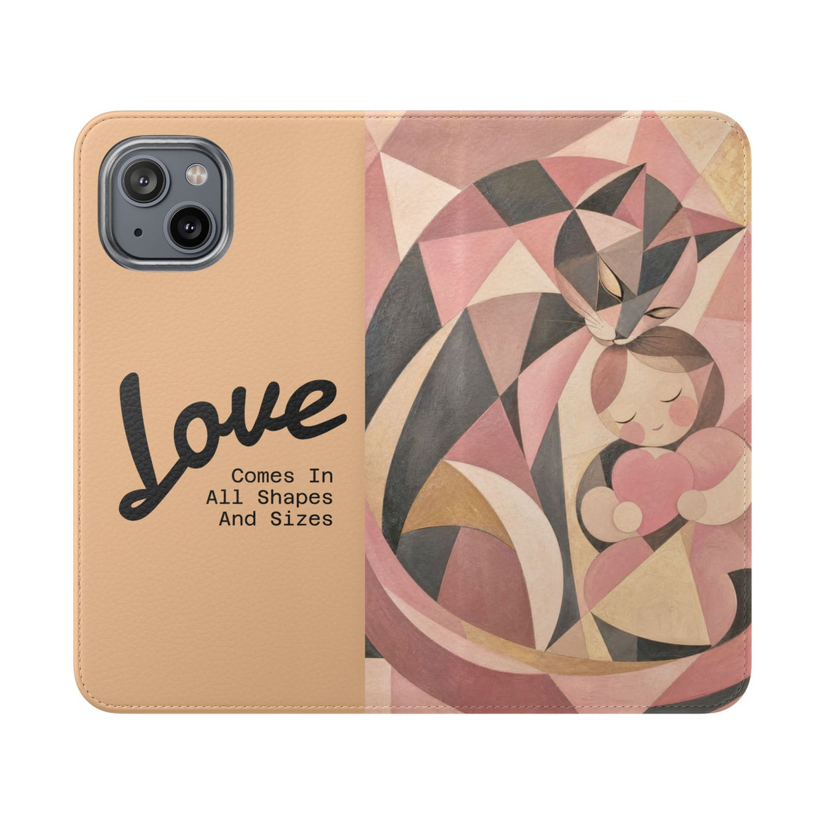 Love Keeps Watch — Geometric Cat & Child Flip Phone Case