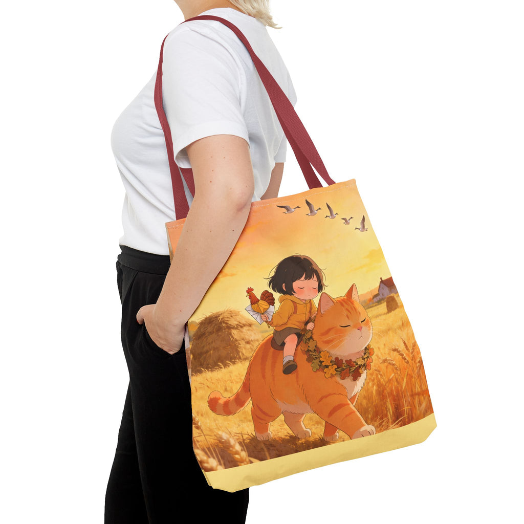 Harvest Watch — Wheat Walk Tote Bag, Guardian Cat & Fawn
