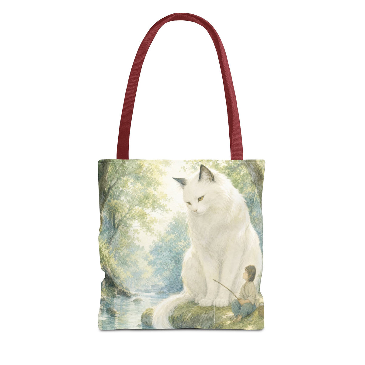By the Stream, She Watches — Guardian Cat & Child Tote Bag