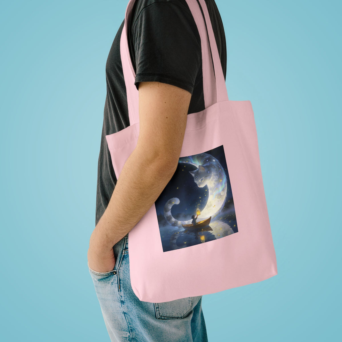 The Moon Keeps Watch — Moon Guardian Cat Cotton Tote Bag