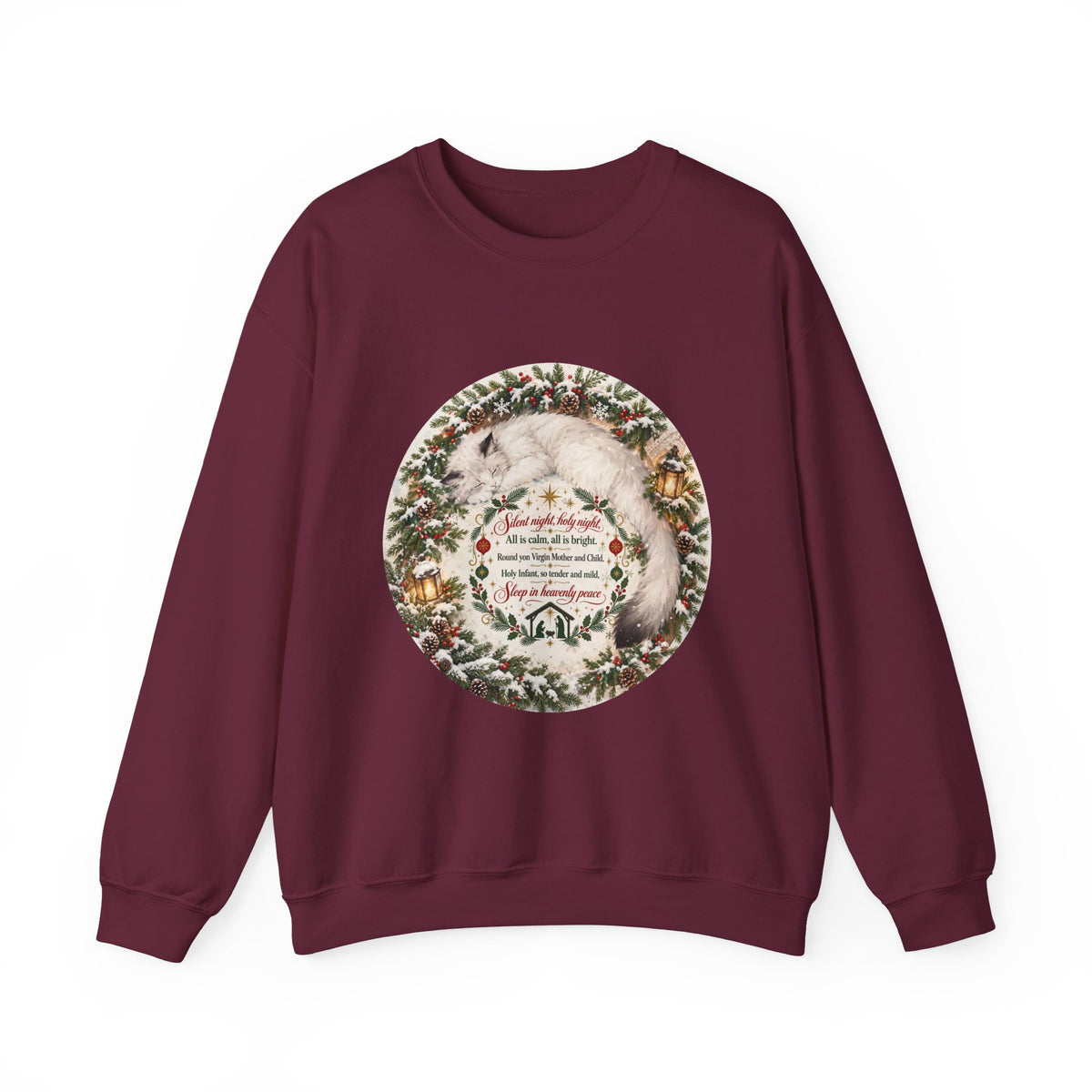 Silent Night Carol — Christmas Cat Crewneck Sweatshirt