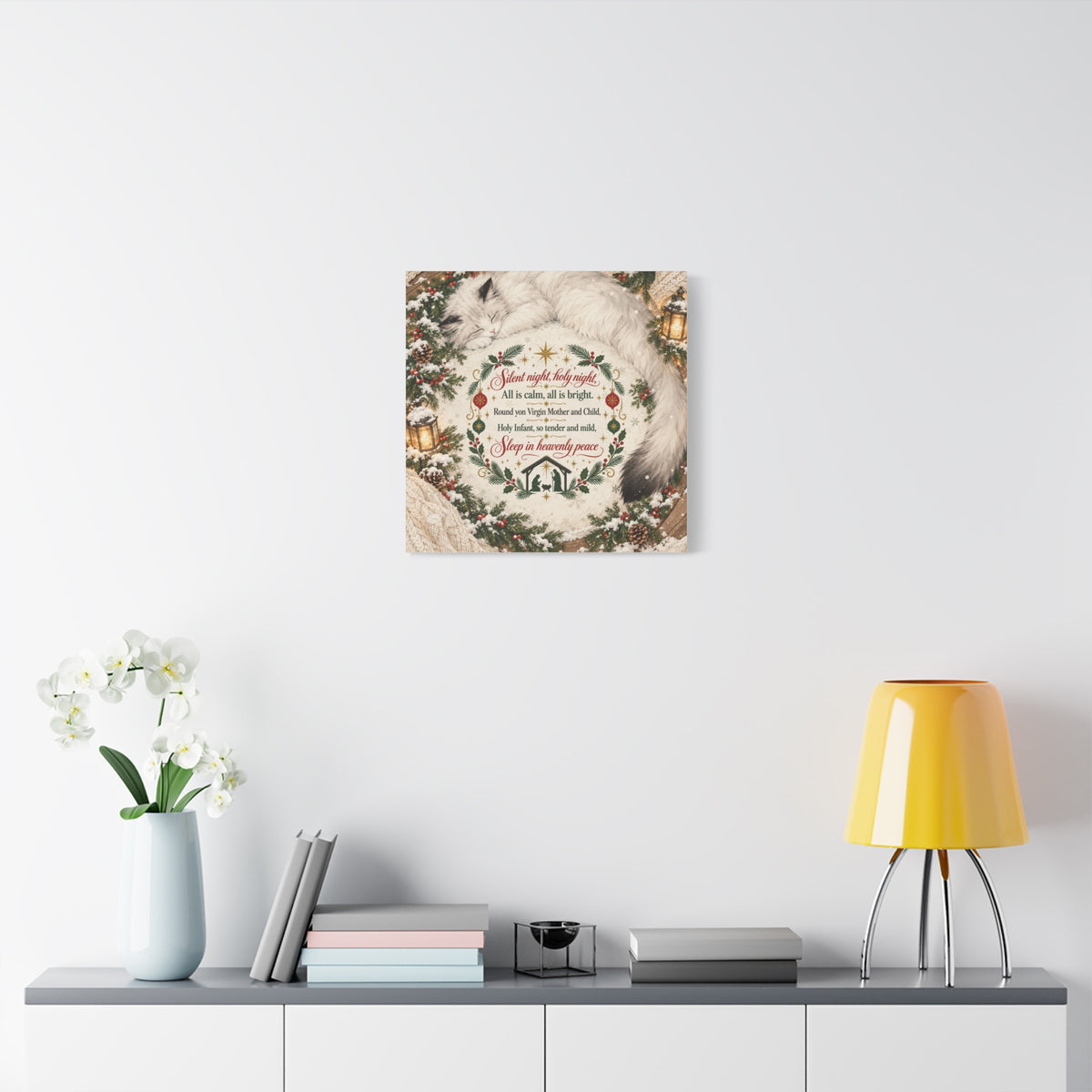 Silent Night Carol — Christmas Cat Nativity Canvas Wall Art