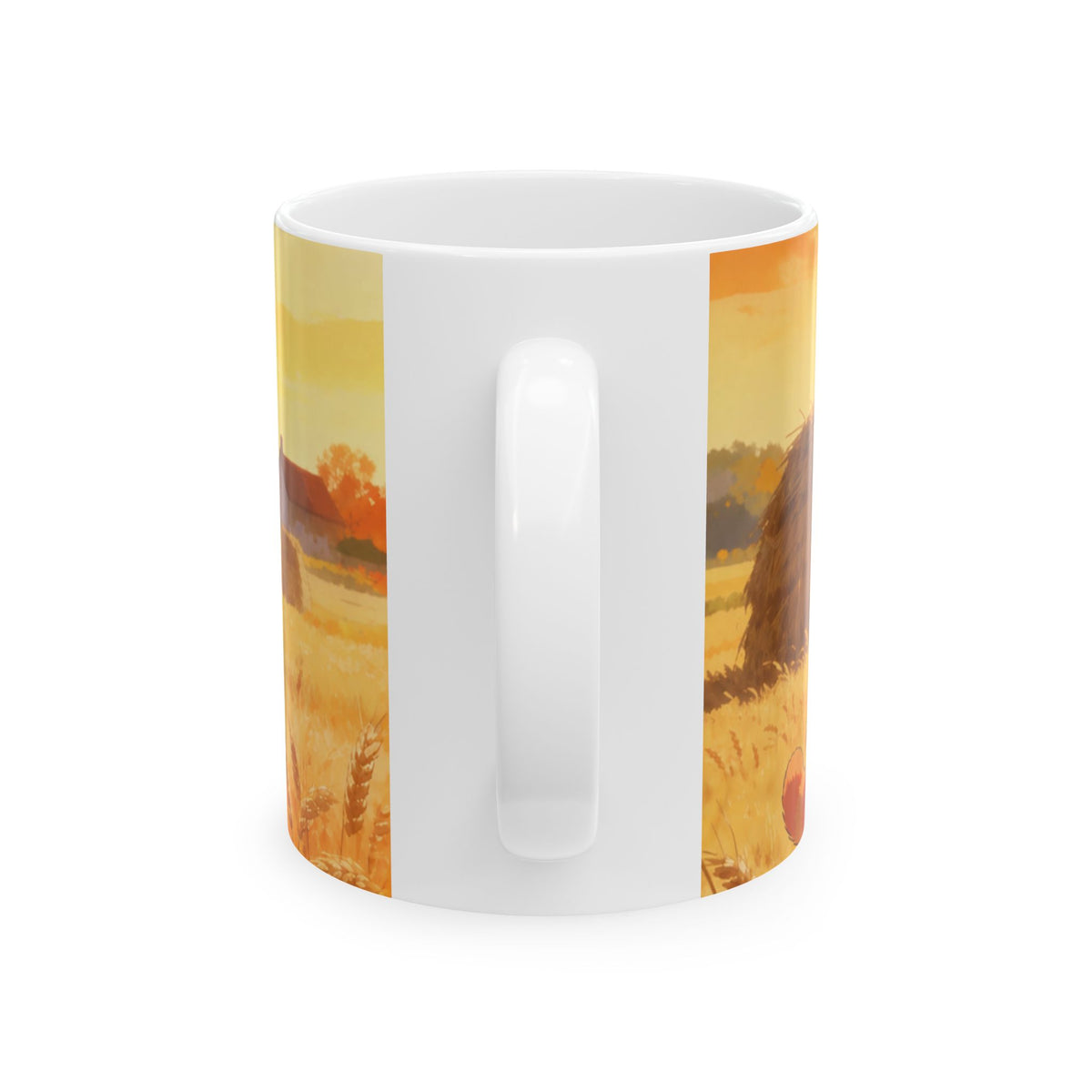 Guarded Through the Harvest — Wheat Walk Mug, Cat & Fawn at Sunset, 11 & 15 oz