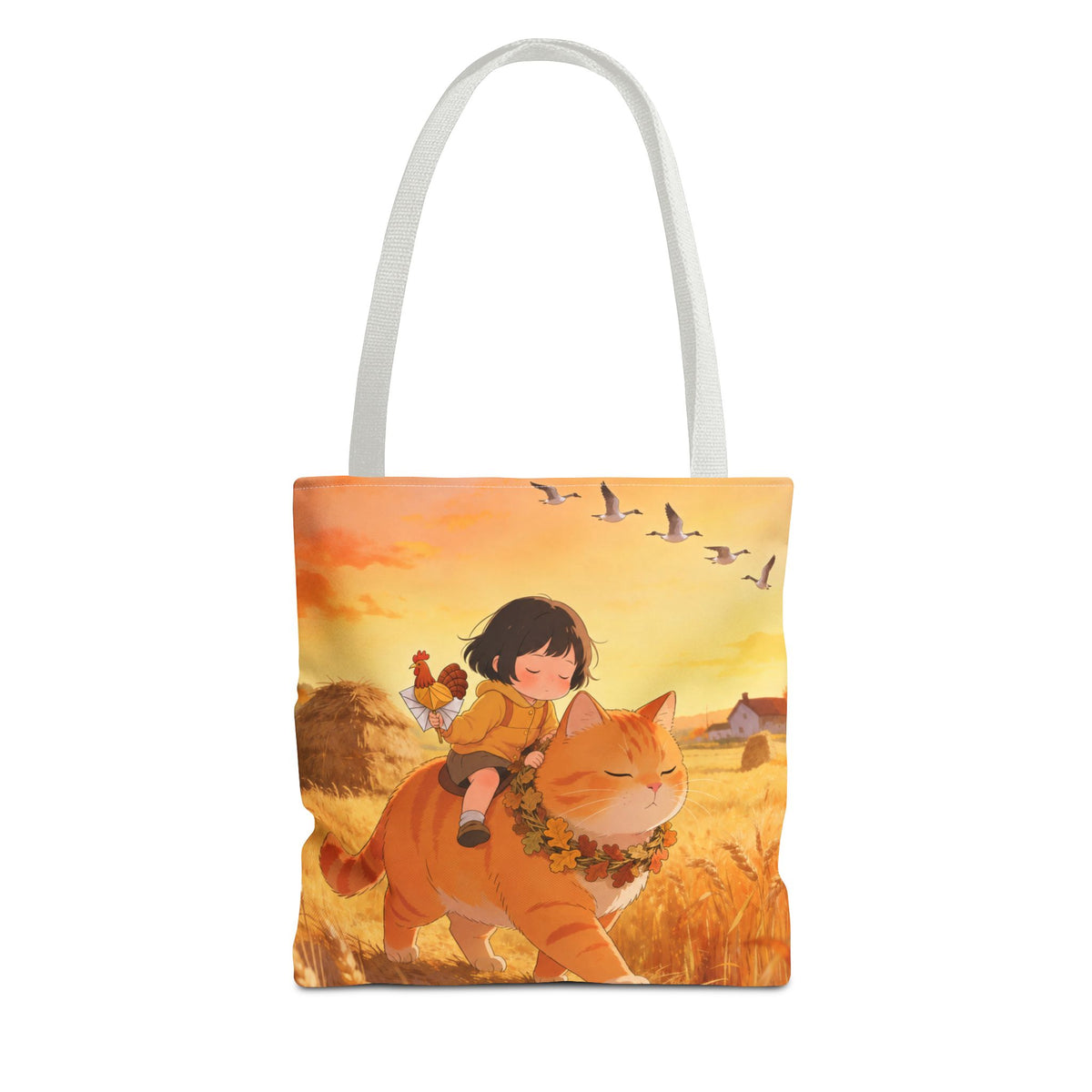 Harvest Watch — Wheat Walk Tote Bag, Guardian Cat & Fawn
