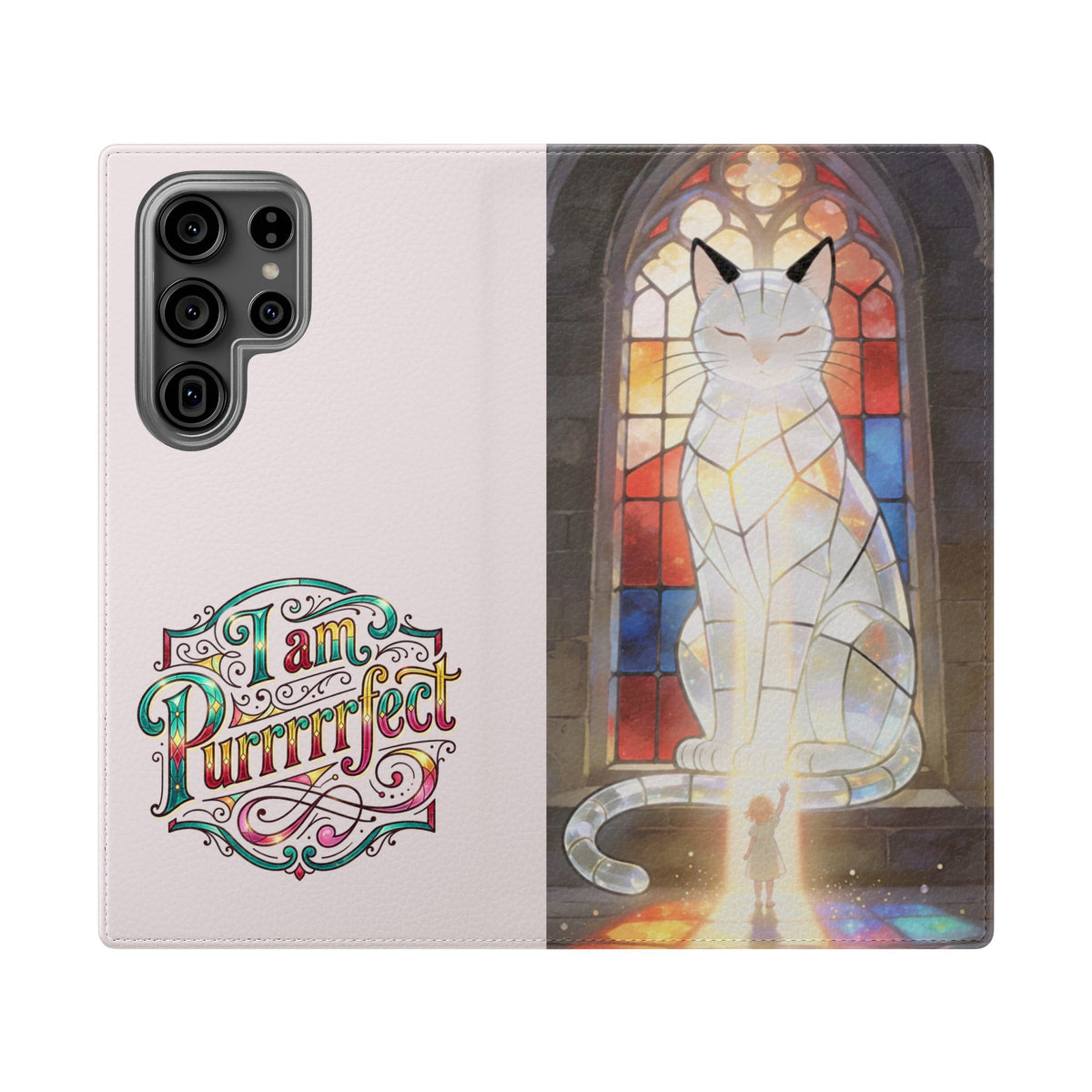 Purrfectly Guarded — Stained Glass Cat I Am Purrfect Flip Phone Case