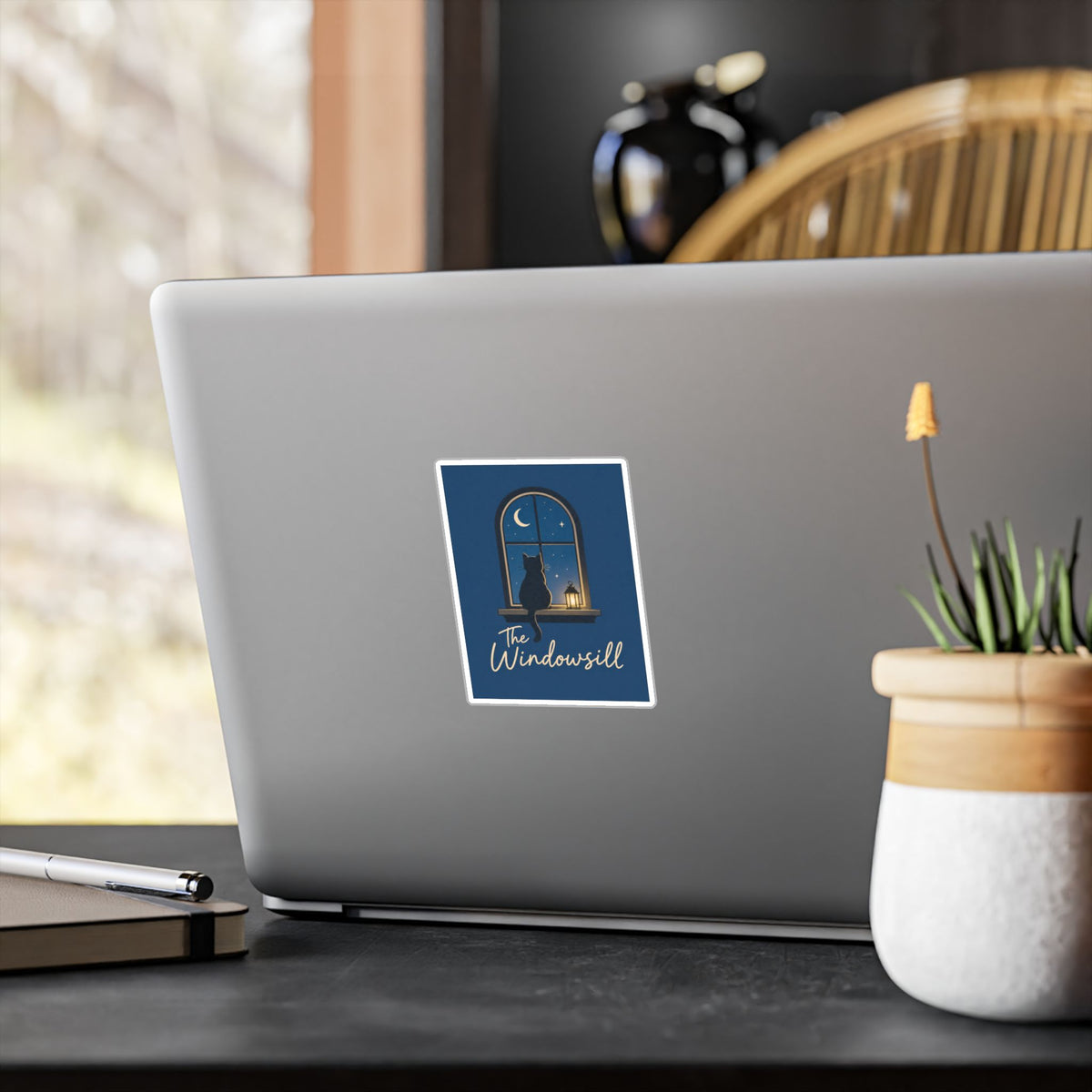 The Windowsill Cat — Moonlit Kiss-Cut Vinyl Sticker