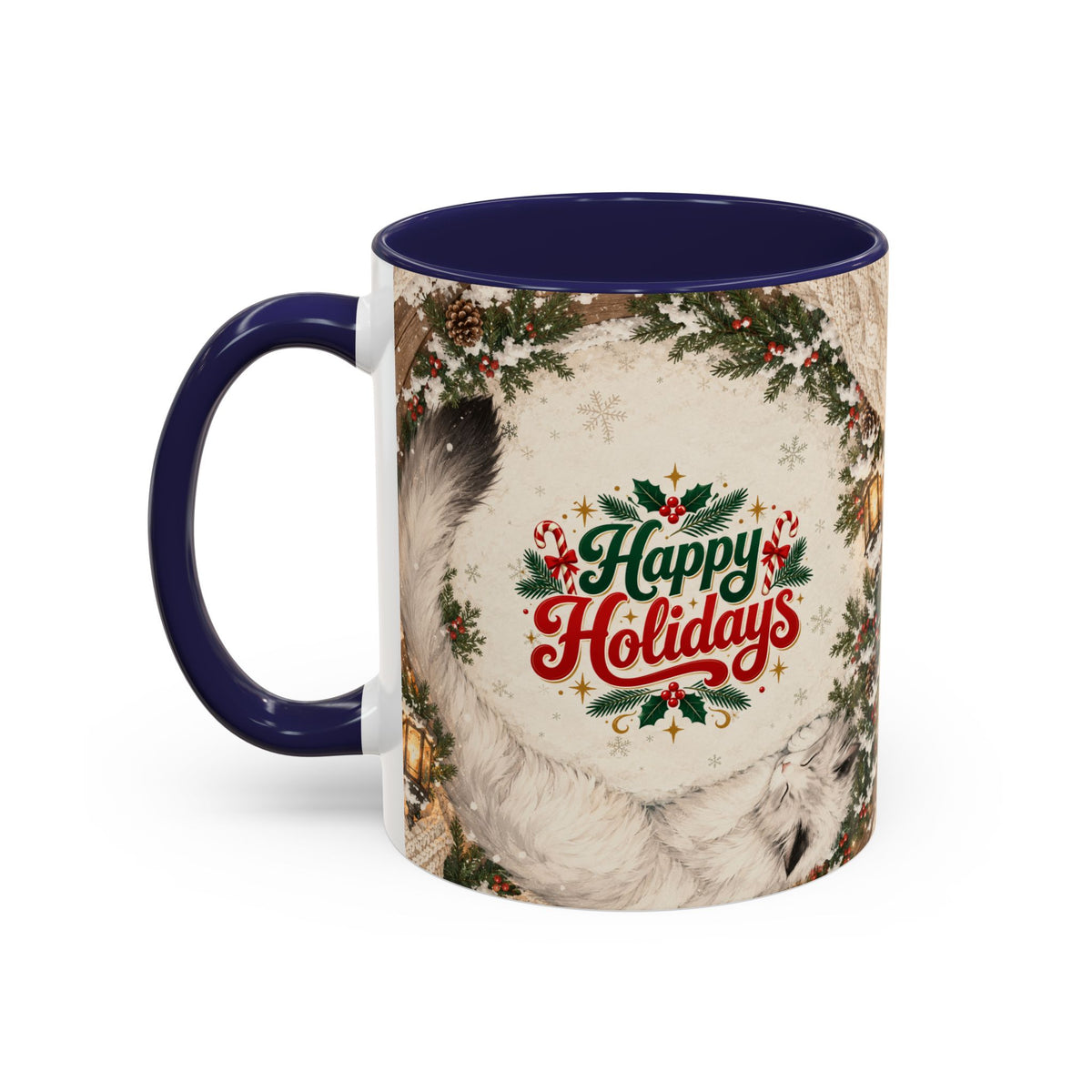 Silent Night Carol — Christmas Cat Accent Mug (11oz / 15oz)