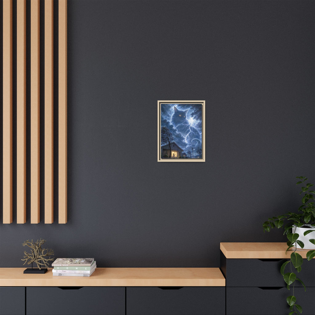 Never Fear the Storm — Lightning Cat Framed Matte Canvas