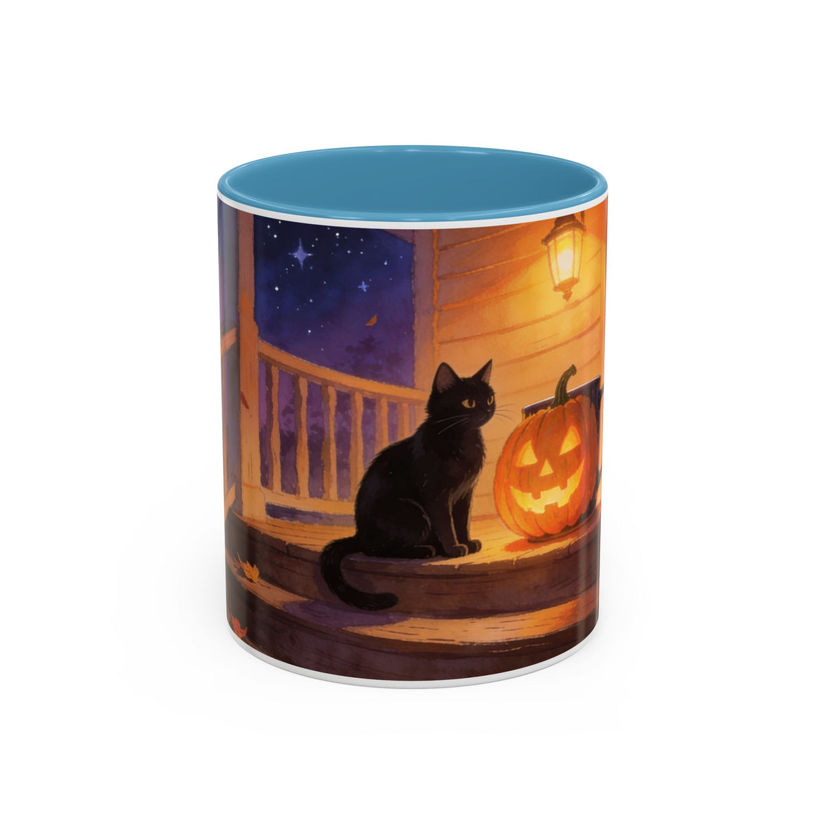 Light of the Porch — Halloween Black Cat & Jack-o'-Lantern Accent Mug, 11 or 15 oz