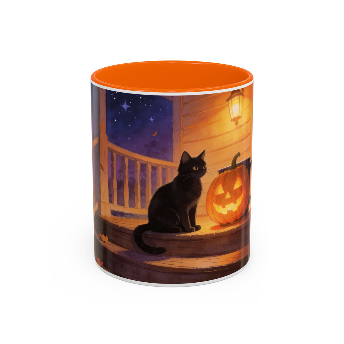 Light of the Porch — Halloween Black Cat & Jack-o'-Lantern Accent Mug, 11 or 15 oz