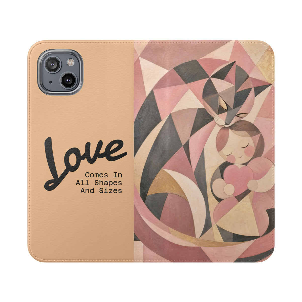 Love Keeps Watch — Geometric Cat & Child Flip Phone Case