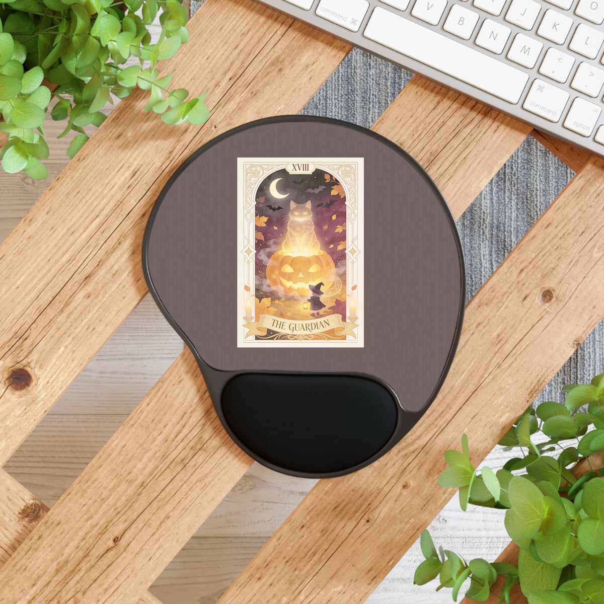 Hollow Watch — Guardian Pumpkin Cat Desk Pad with Wrist Rest