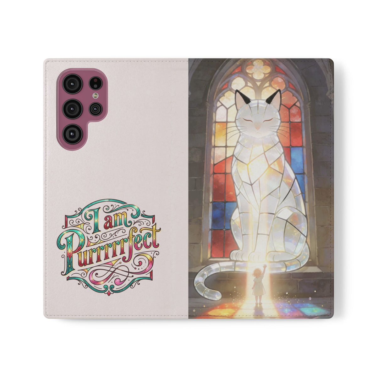 Purrfectly Guarded — Stained Glass Cat I Am Purrfect Flip Phone Case
