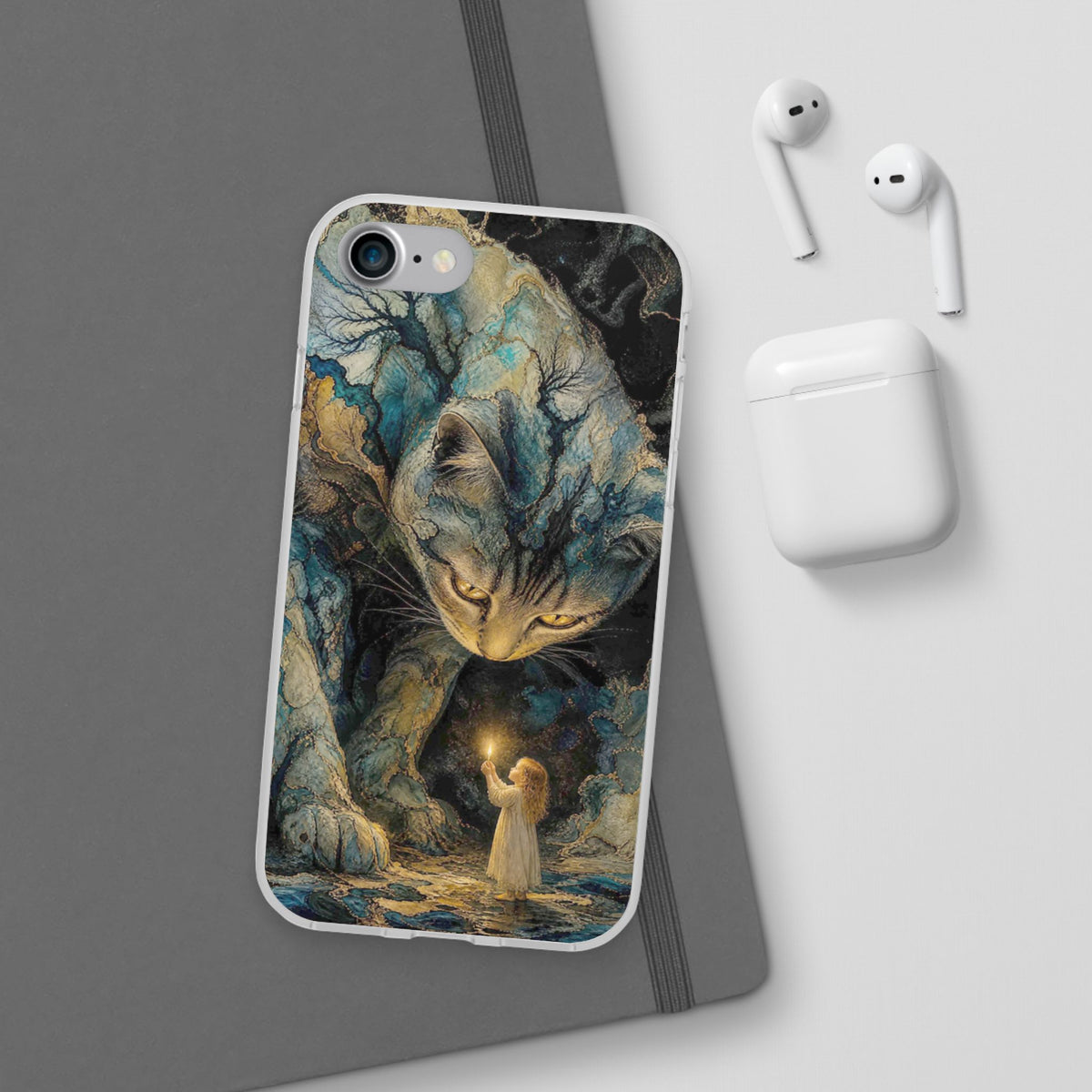 Whispers by Candlelight — Mystical Cat & Child Phone Case