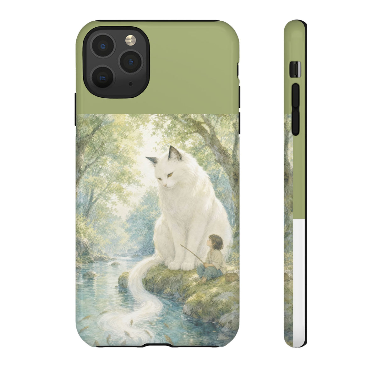 By the Stream, She Watches — Guardian Cat & Child iPhone Case