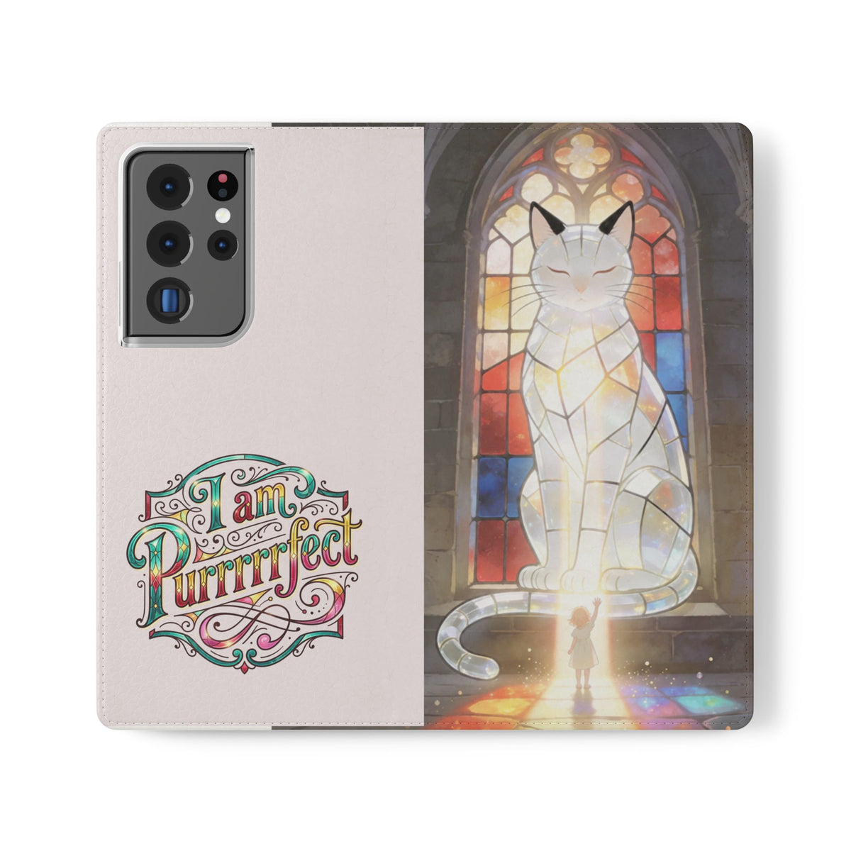 Purrfectly Guarded — Stained Glass Cat I Am Purrfect Flip Phone Case