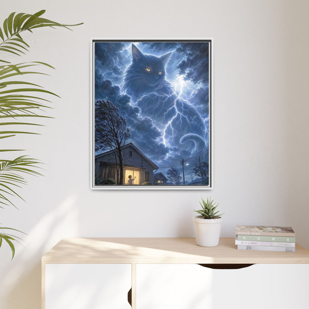 Never Fear the Storm — Lightning Cat Framed Matte Canvas