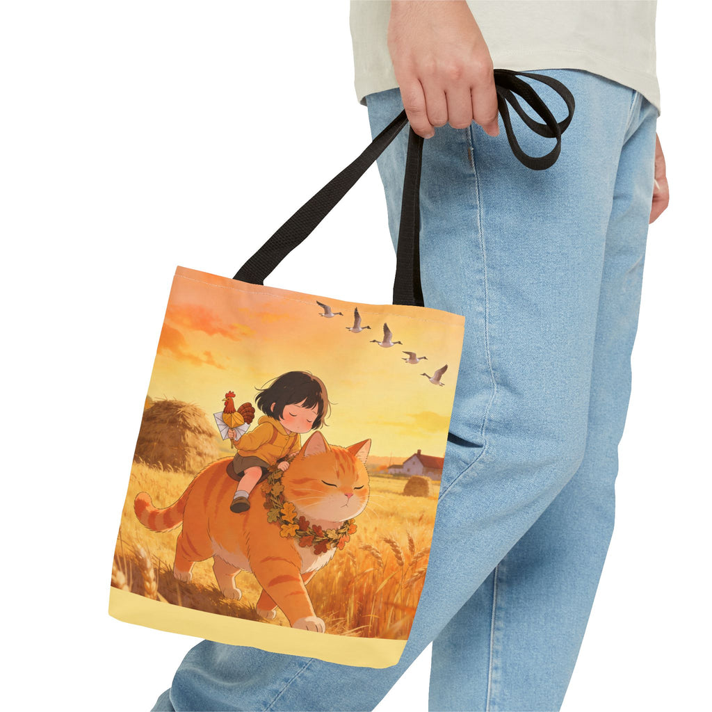 Harvest Watch — Wheat Walk Tote Bag, Guardian Cat & Fawn