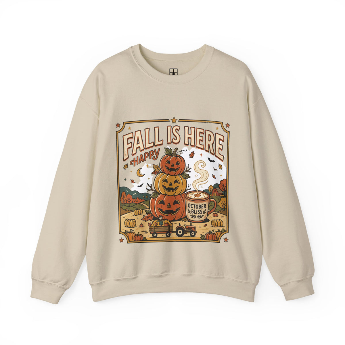 Fall Is Here Cat & Pumpkin Crewneck Sweatshirt