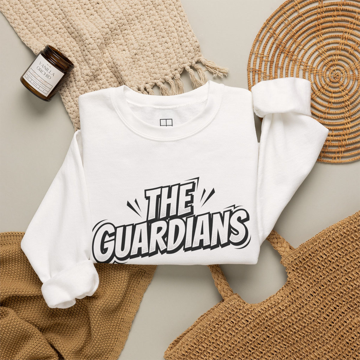Two Watchers at the Moon — Guardians Cat & Child Crewneck Sweatshirt