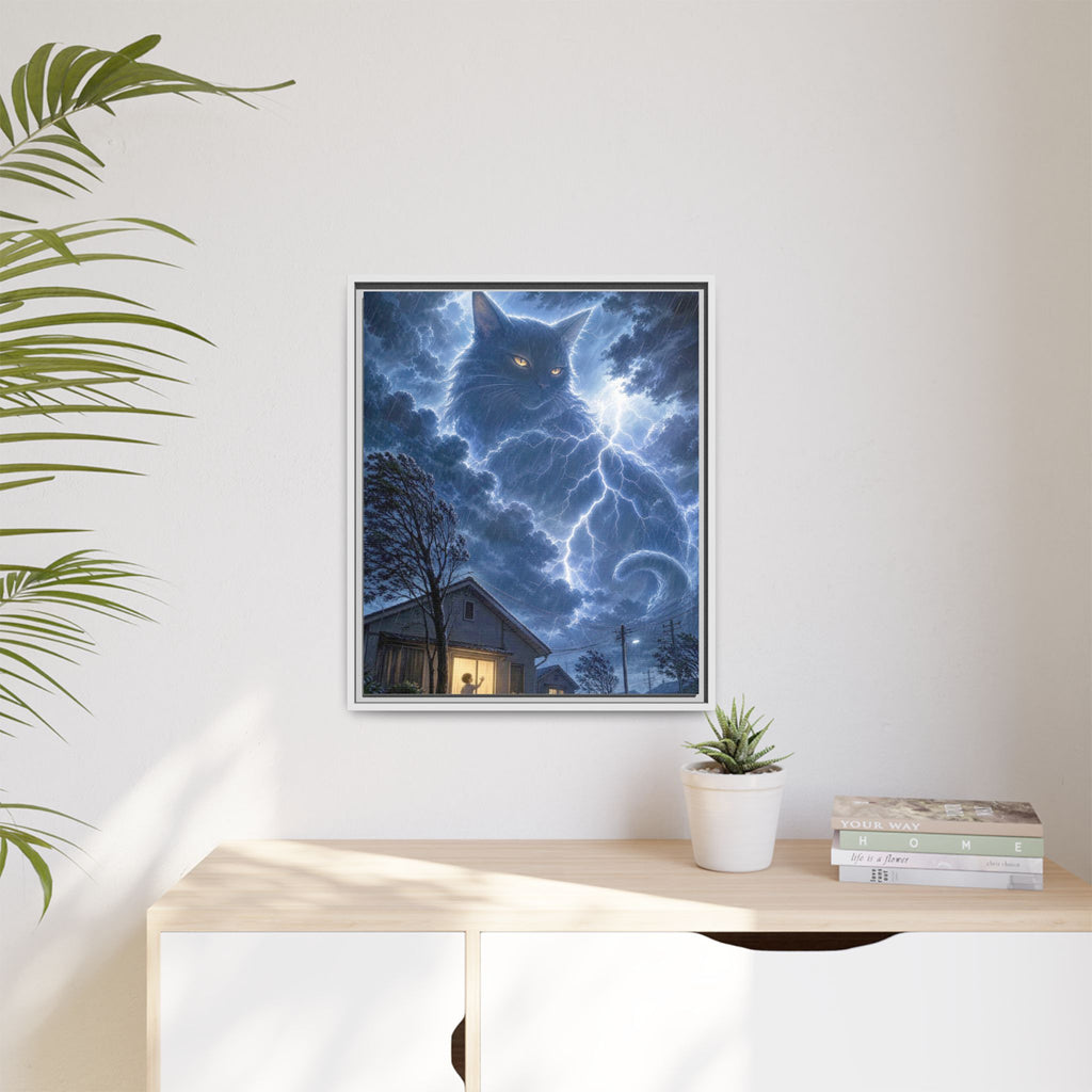 Never Fear the Storm — Lightning Cat Framed Matte Canvas