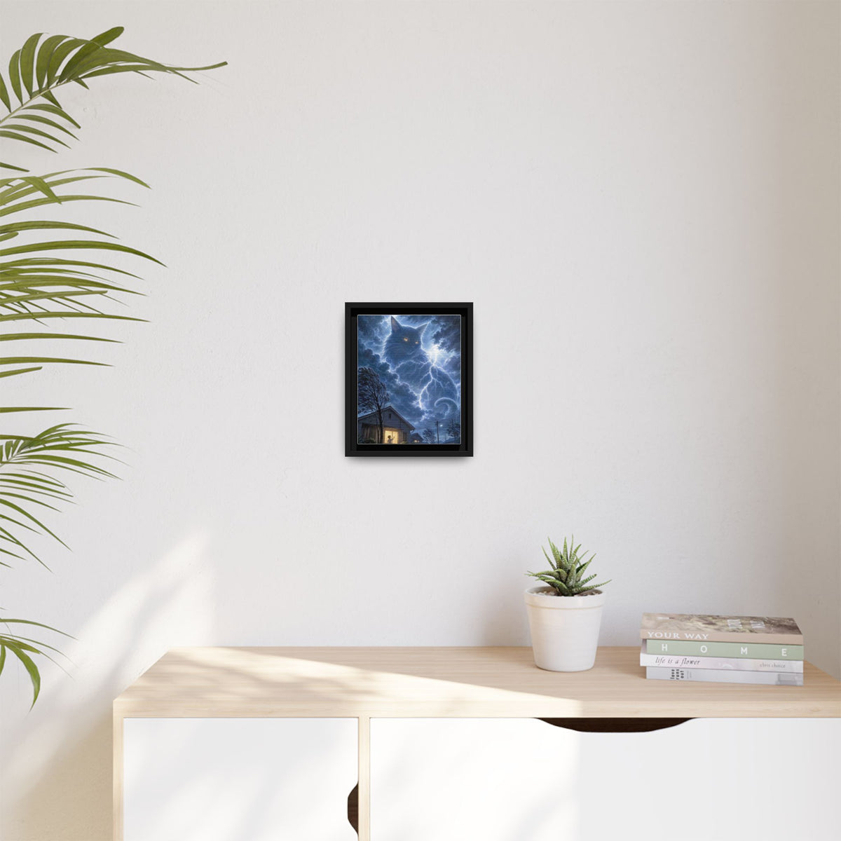 Never Fear the Storm — Lightning Cat Framed Matte Canvas
