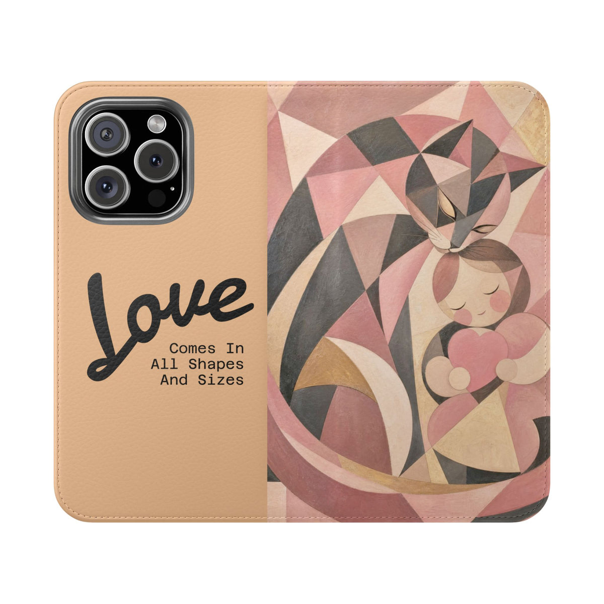 Love Keeps Watch — Geometric Cat & Child Flip Phone Case