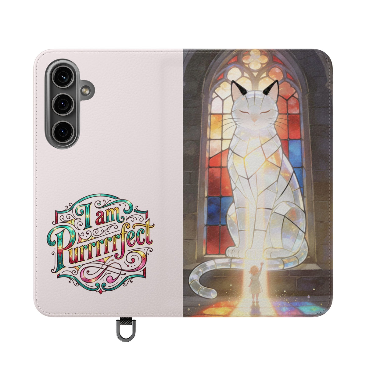 Purrfectly Guarded — Stained Glass Cat I Am Purrfect Flip Phone Case
