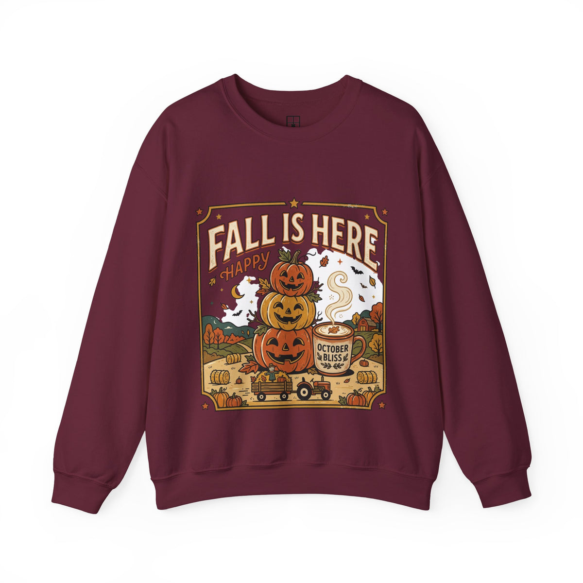 Fall Is Here Cat & Pumpkin Crewneck Sweatshirt