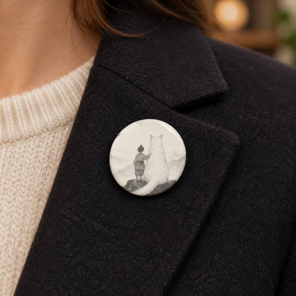 A Boy and His Guardian — Vintage Sketch Pin Button