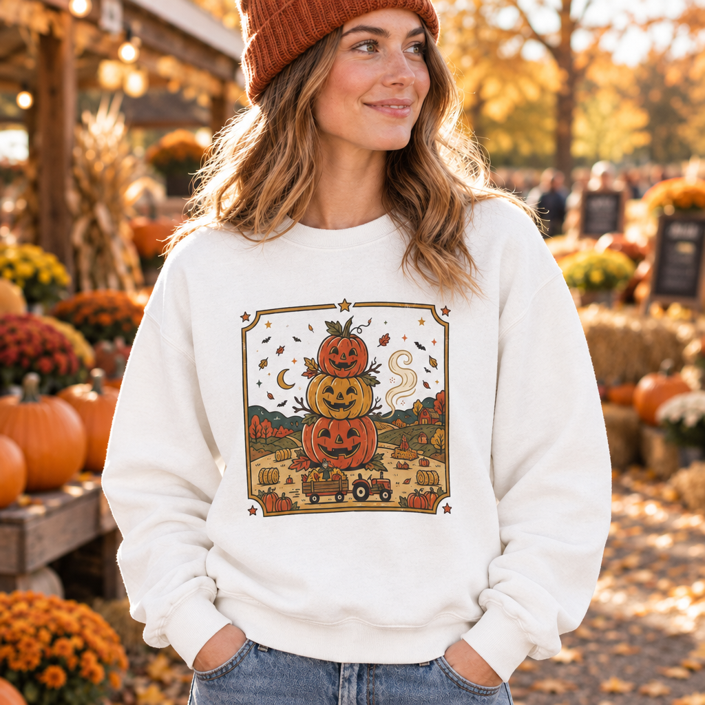 Fall Is Here Cat & Pumpkin Crewneck Sweatshirt