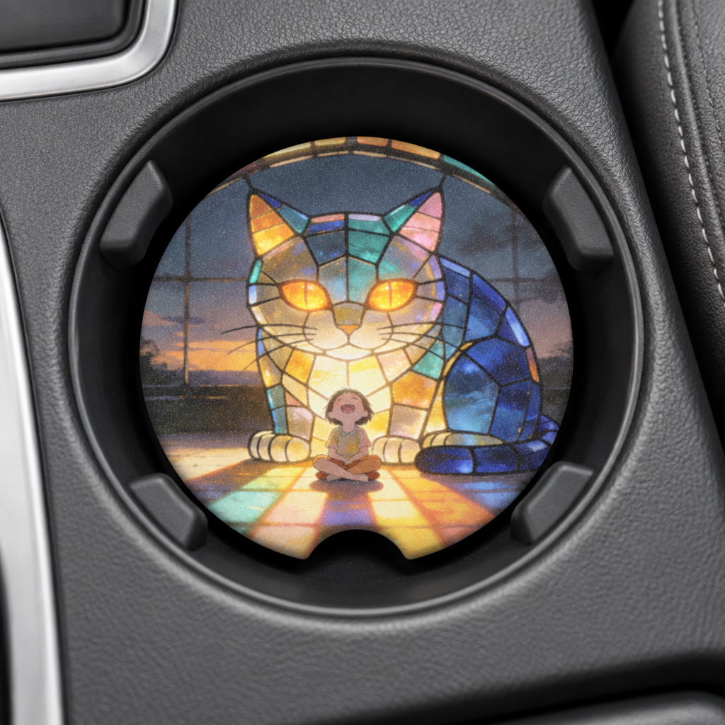 Glasswork Coasters — Stained Glass Cat Car Coaster, 1 or 2 pc