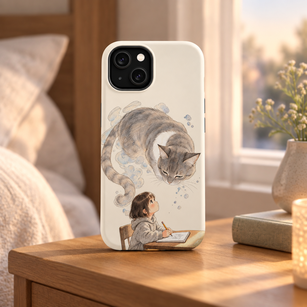 Guarded Dreams — Child & Cat MagSafe Phone Case