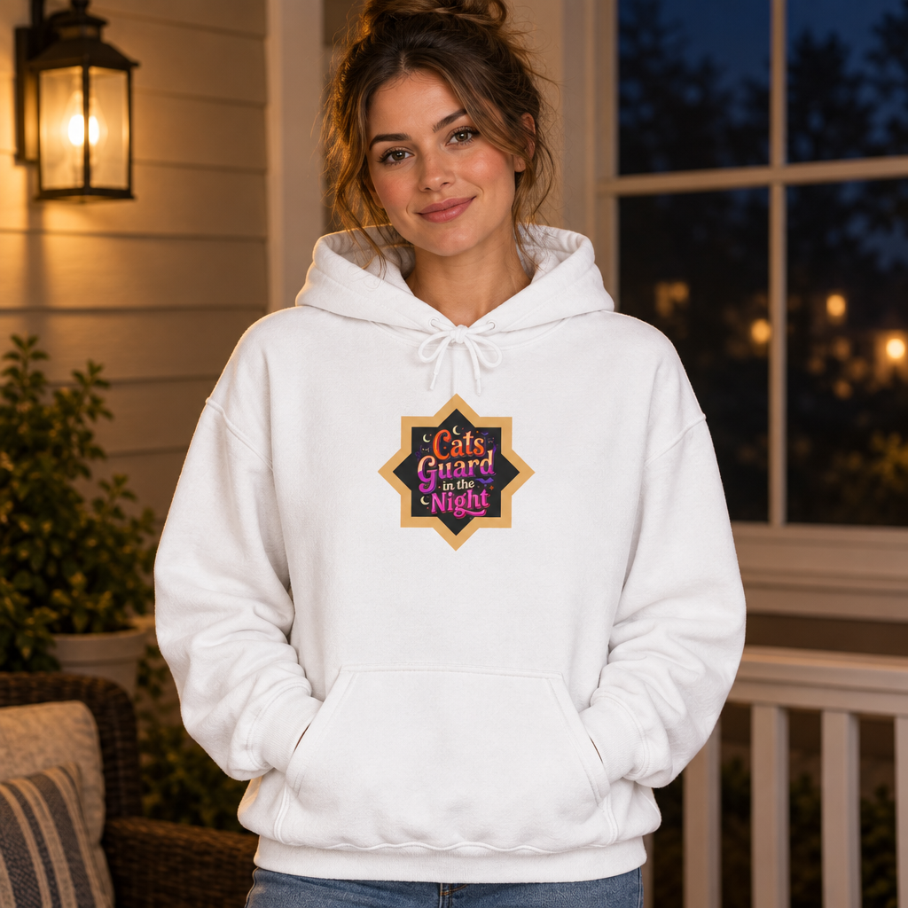 Guarded in Glass — Stained-Glass Guardian Cat Hoodie
