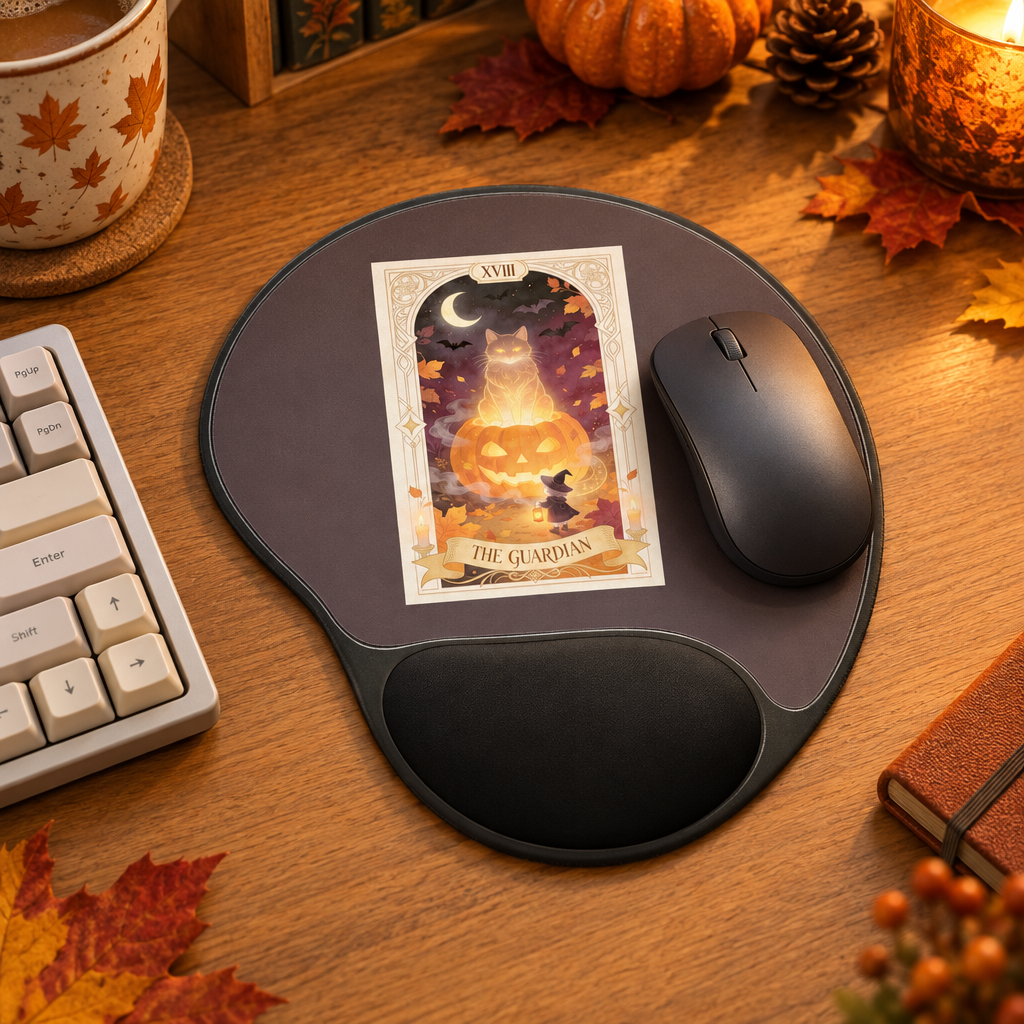 Hollow Watch — Guardian Pumpkin Cat Desk Pad with Wrist Rest