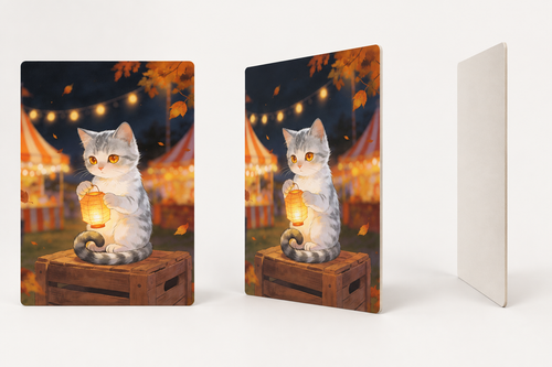 Gift card shown from front, angled, and edge views on a clean light studio background.