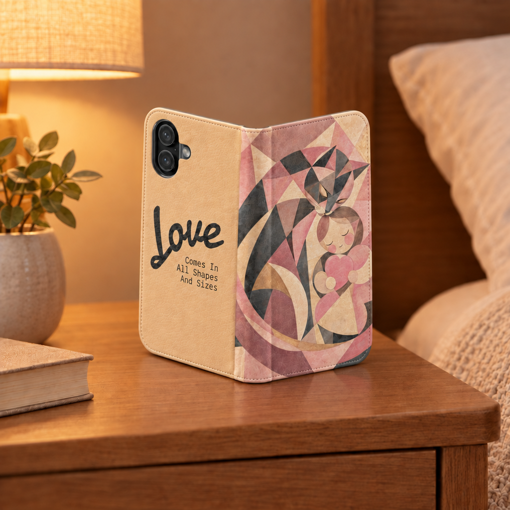 Love Keeps Watch — Geometric Cat & Child Flip Phone Case