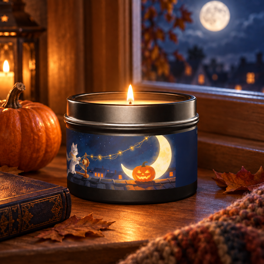Midnight at the Windowsill — Halloween Moonlit Pumpkin Tin Candle