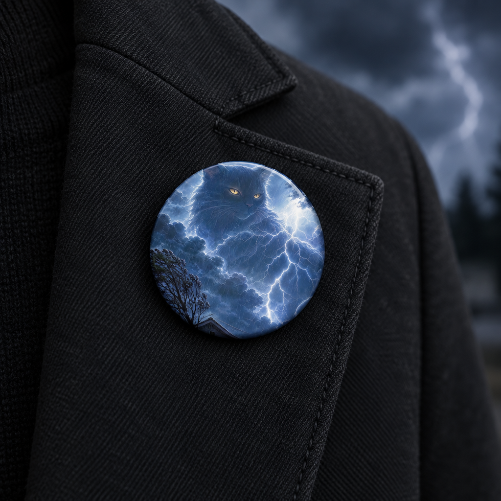 Never Fear the Storm — Lightning Cat Pin Button