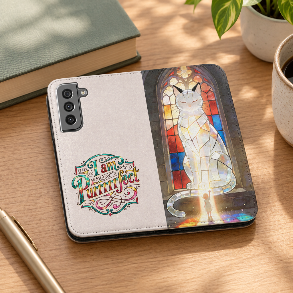 Purrfectly Guarded — Stained Glass Cat I Am Purrfect Flip Phone Case