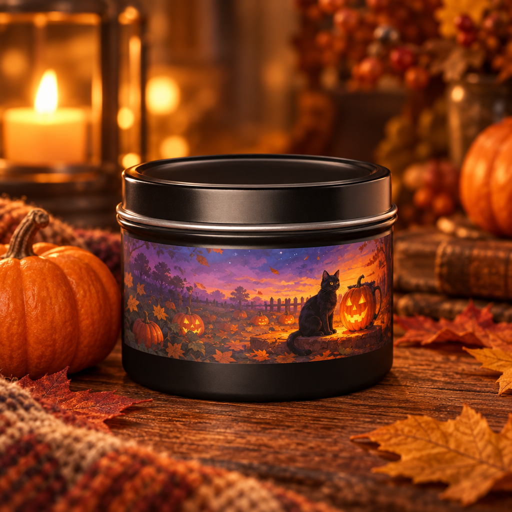 Sweet Smoke and Candlelight — Halloween Cat Pumpkin Tin Candle