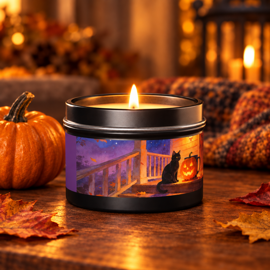Sweet Smoke and Candlelight — Halloween Cat Pumpkin Tin Candle