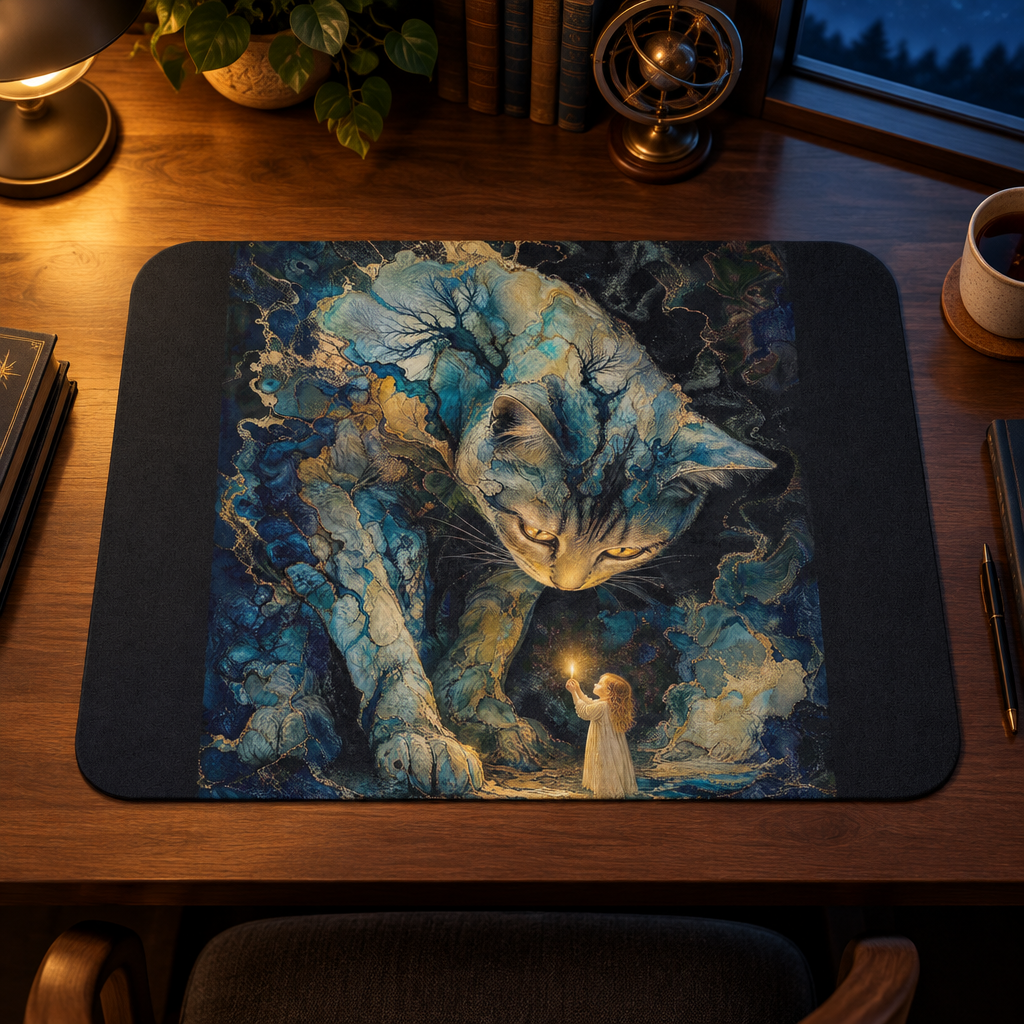 The Enchanted Watch — Mystical Cat & Child Enchanted Night Desk Mat